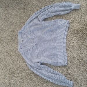 Women's Light Blue V-Neck Knit Oversized Sweater